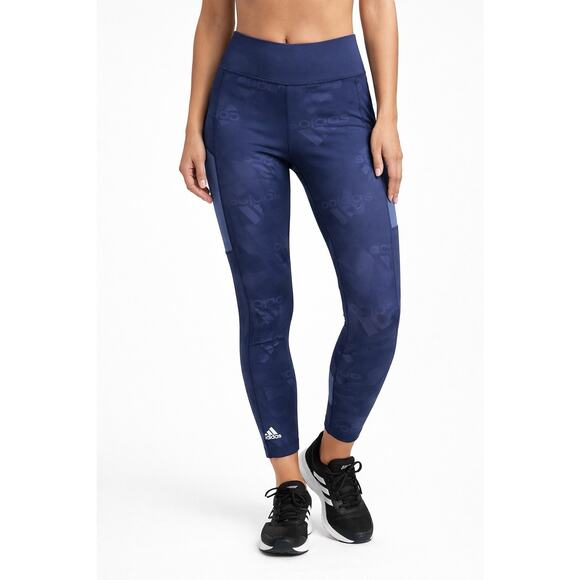 💙NEW Adidas Women’s 7/8 High Rise Tight Leggings Blue Logo Print Medium M NWT - Picture 2 of 10